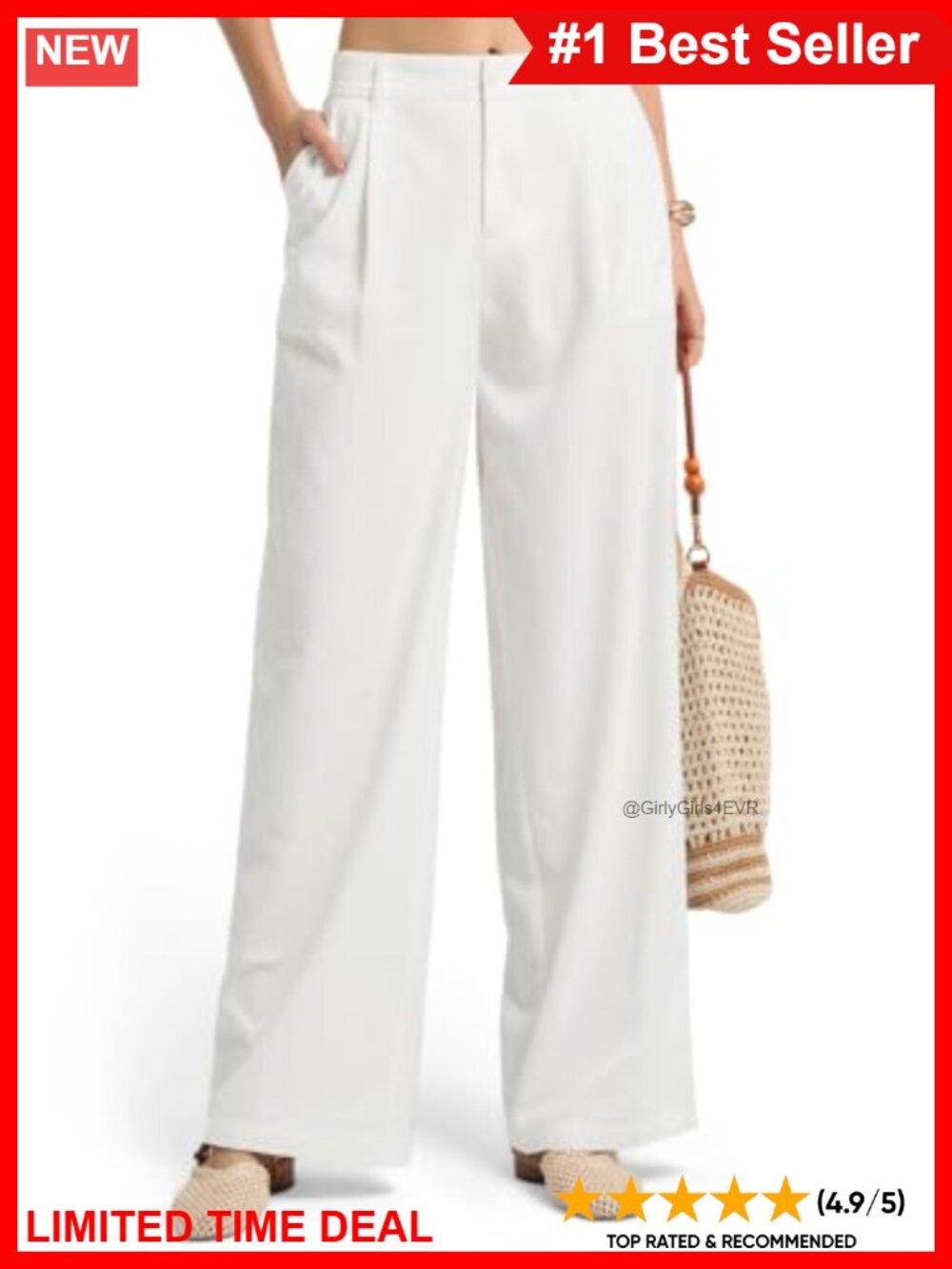 Linen Blend Wide Leg Palazzo Pants High Waist Pleated Front Pockets